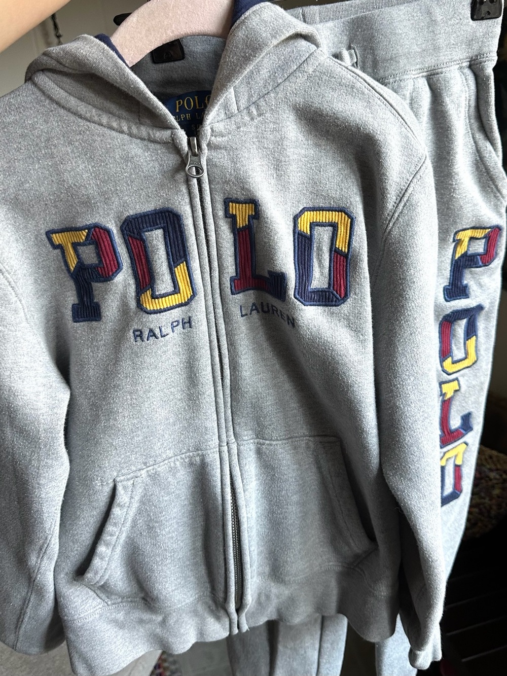 Set Polo by Ralph Lauren Kids Grey Embroidered Logo Zip Hoodie and pants